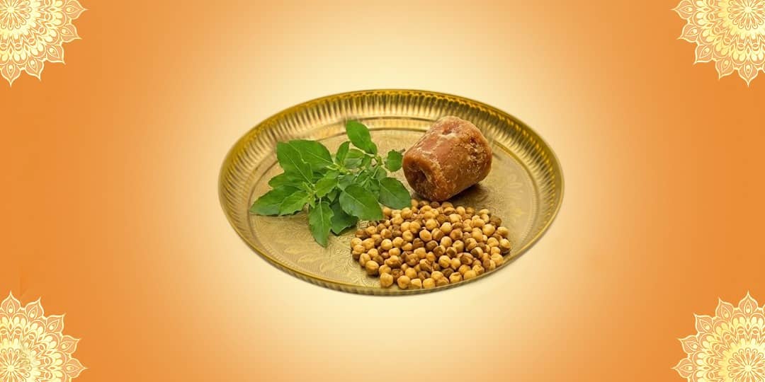 Offer Tulsi Leaves, Jaggery and Roasted Gram
