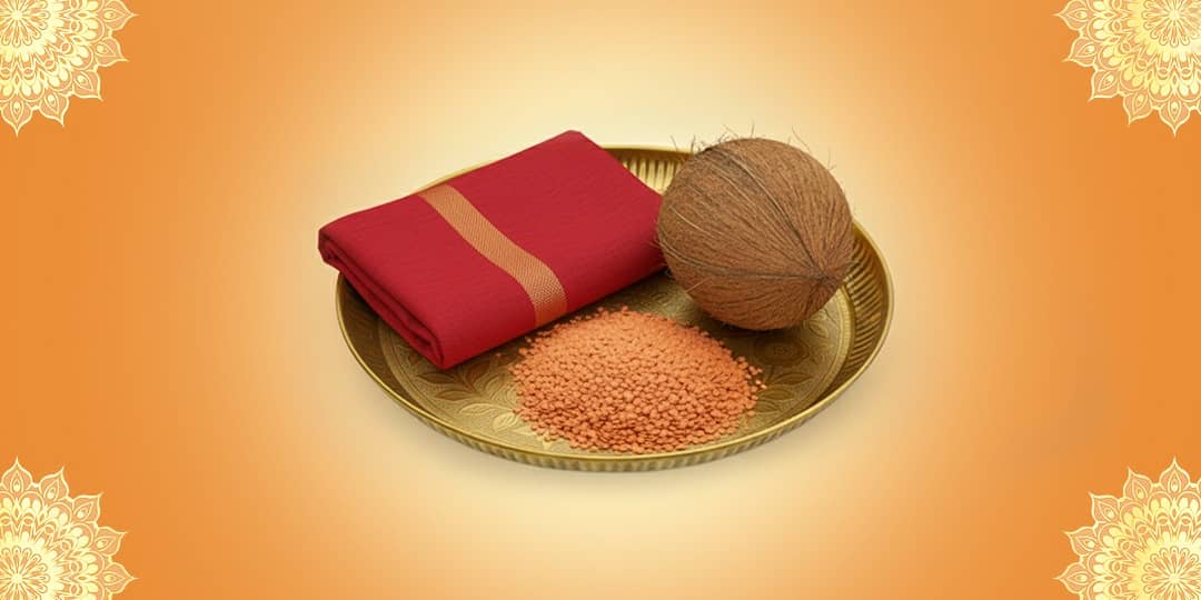 Offer Red Lentils, Red Saree and Coconut