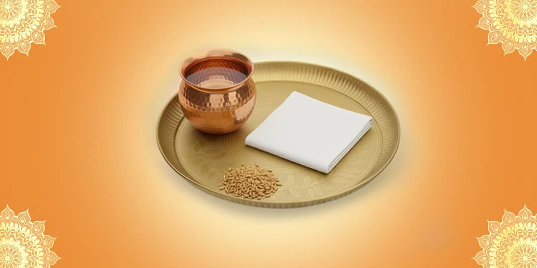 Offer Copper Vessel, White Cloth and Wheat