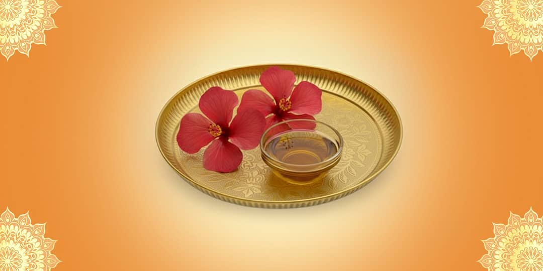 Offer Red Hibiscus Flower and Mustard Oil