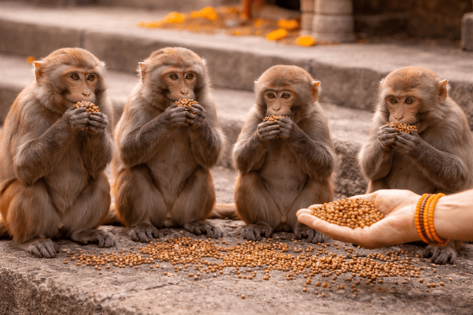 Feed Chana to 5 Monkeys