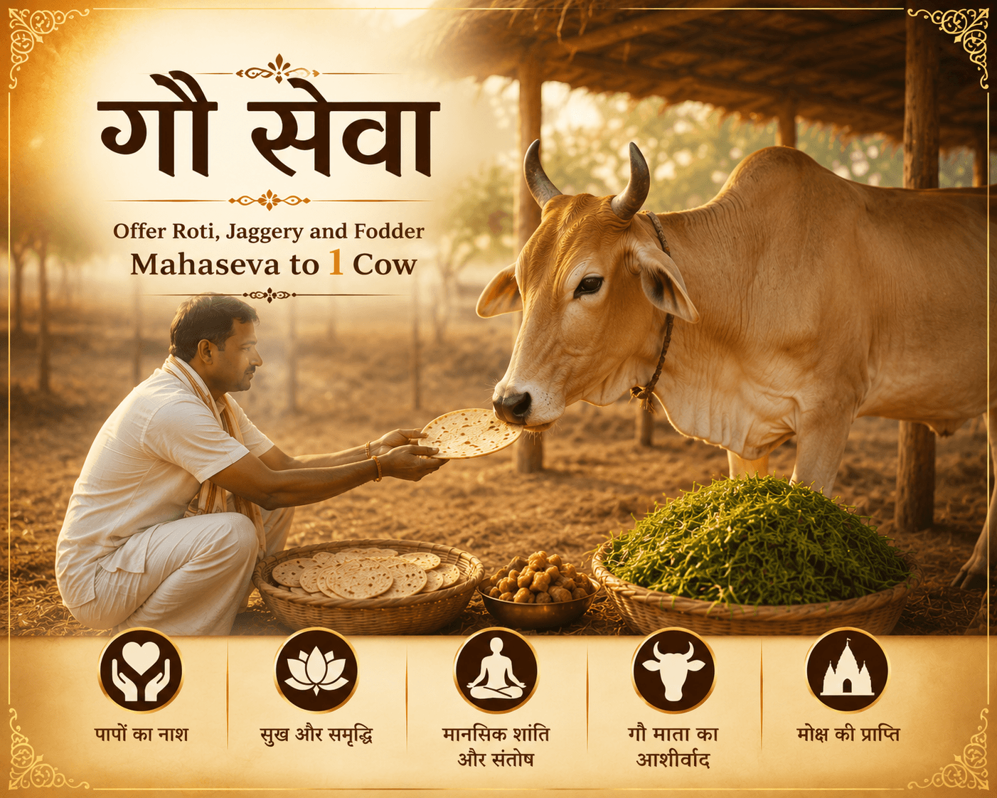 Offer Roti, Jaggery and Fodder Mahaseva to 1 Cow for 5 Weeks